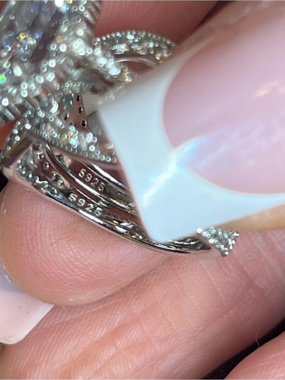 Vintage S925 Sterling Silver 3.0ct Radiant Cut Insert Engagement Ring Set-SZ 7